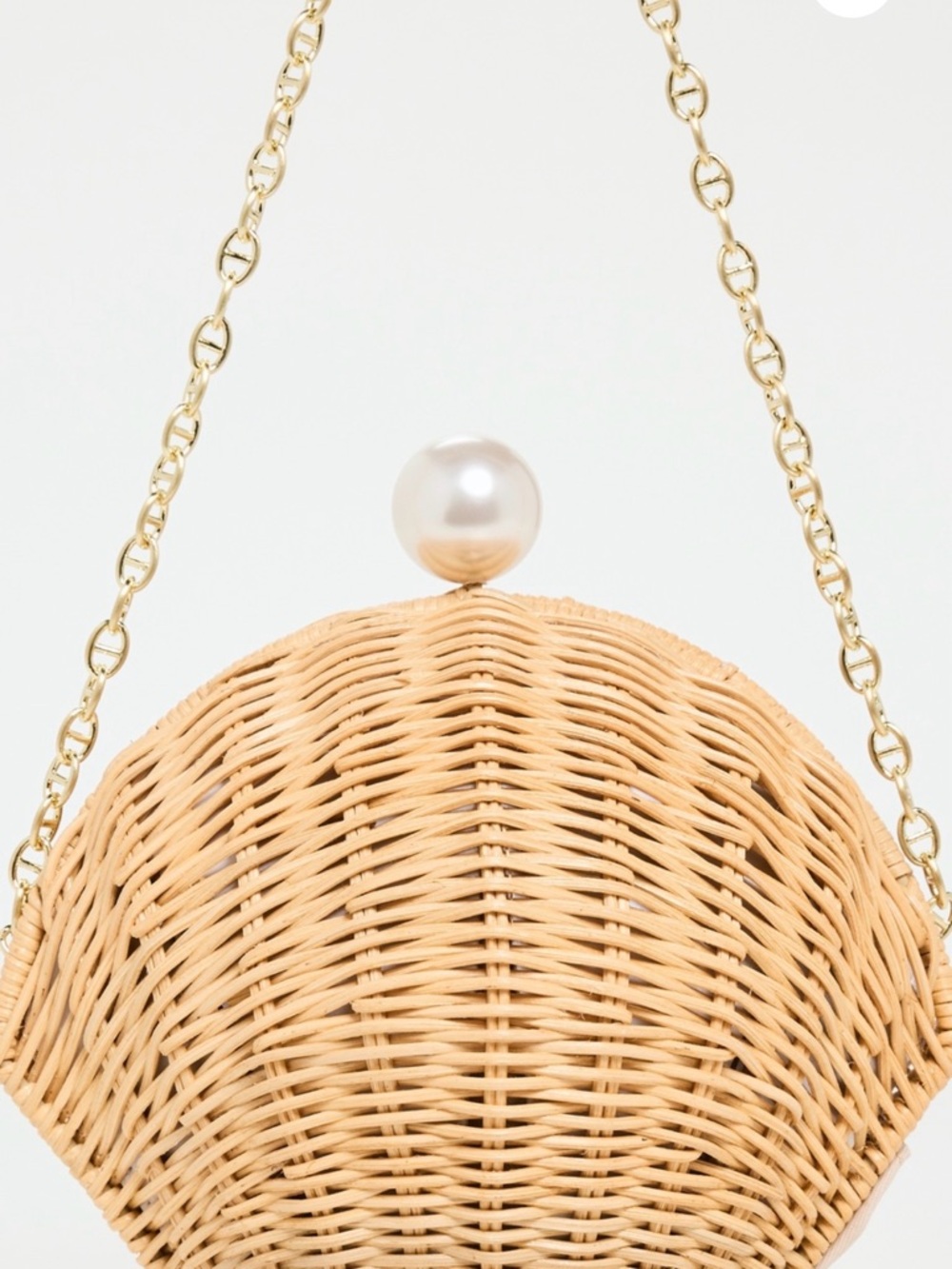 Pamela Munson The Pearl Woven Pearl-Accent Shell Bag in Natural